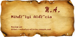 Mihályi Alícia névjegykártya